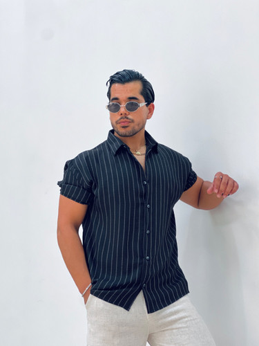 پیراهن مردانه لینن باکسی راه راه